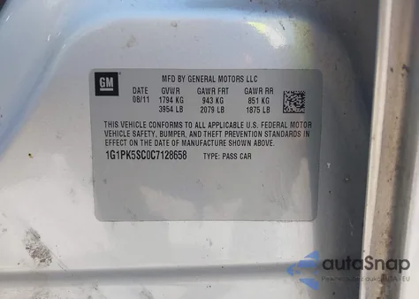 2012 Chevrolet Cruze Eco from USA, damaged, VIN 1G1PK5SC0C7128658